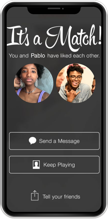 Tinder match screen — Pablo and Naïka